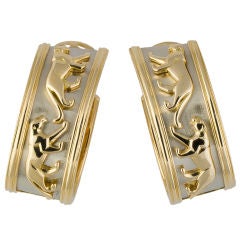CARTIER White Yellow Gold Panther Hoop Earrings