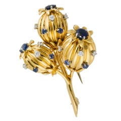 TIFFANY & CO. SCHLUMBERGER Sapphire Diamond Gold Flower Brooch