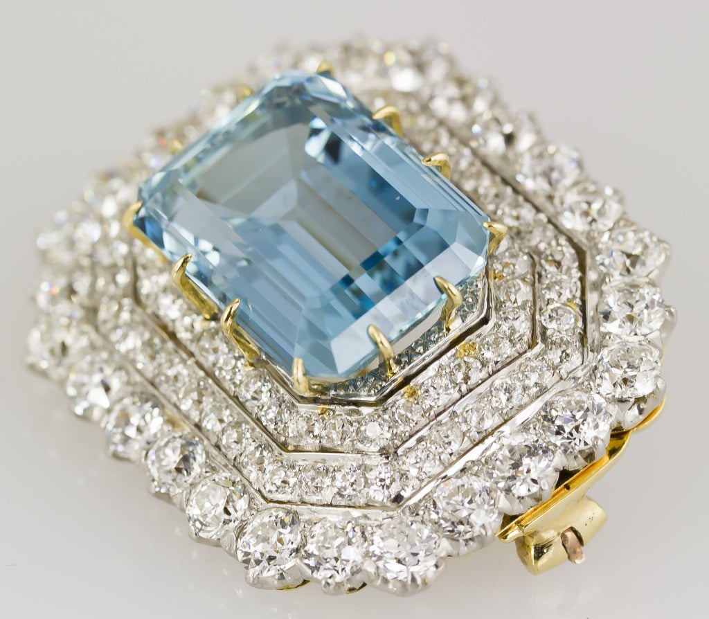 TIFFANY and CO. Victorian Aquamarine Diamond Platinum Brooch at 1stDibs