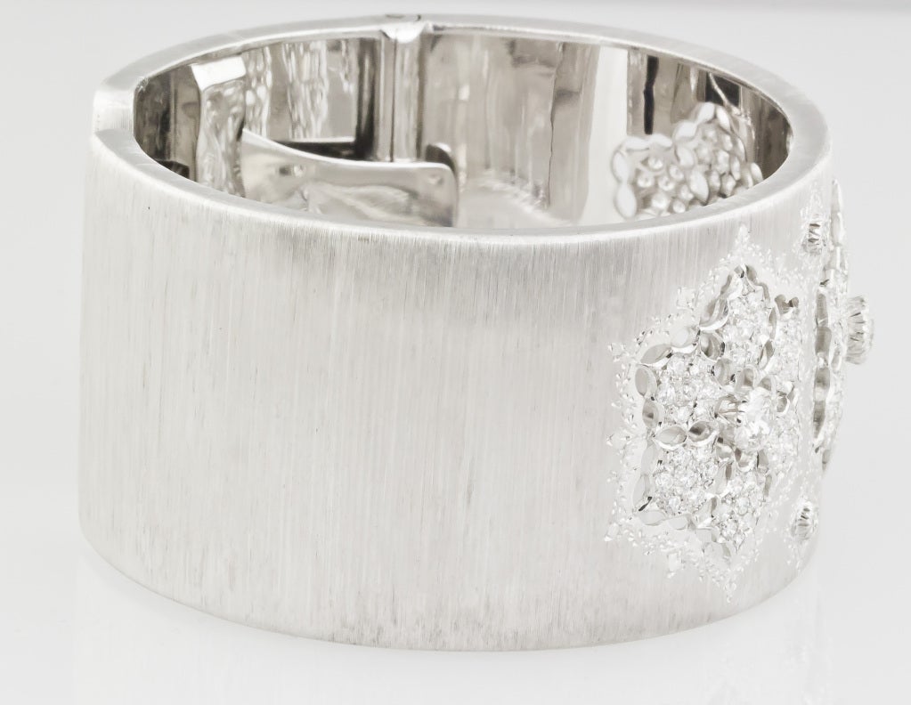 BUCCELLATI Diamond White Gold Wide Cuff Bracelet