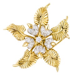 TIFFANY & CO. SCHLUMBERGER Platinum Gold Diamond Floral Brooch