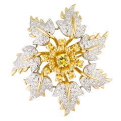 TIFFANY & CO. SCHLUMBERGER Diamond Yellow Sapphire Flower Brooch