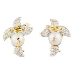 Tiffany & Co. Schlumberger Platinum Diamond Pearl Earrings