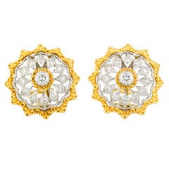 BUCCELLATI Two-Tone Gold Diamond Dome-Like Earrings