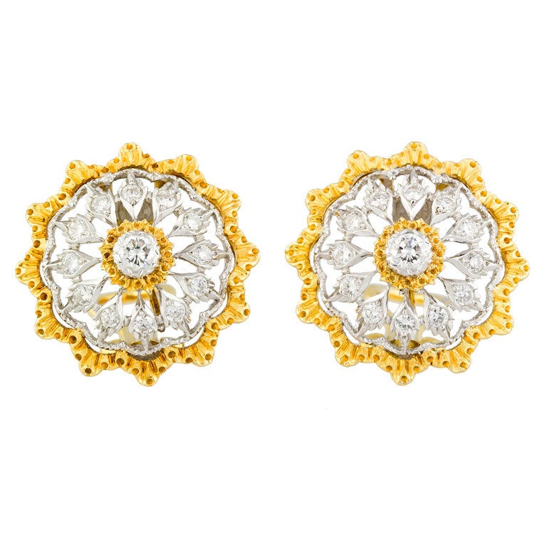BUCCELLATI Two-Tone Gold Diamond Dome-Like Earrings at 1stdibs