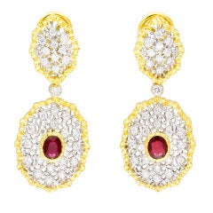 BUCCELLATI "Day/Night" Ruby Diamond Gold Pendant Earrings