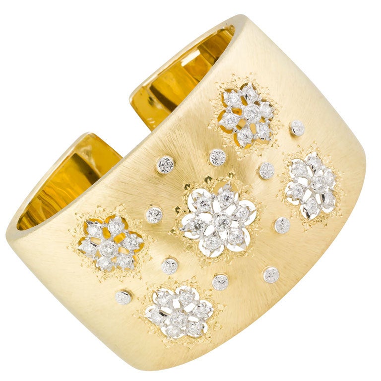 BUCCELLATI Diamond Gold Wide Cuff Bracelet