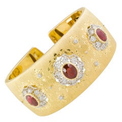 BUCCELLATI Diamond Ruby Gold Wide Cuff Bracelet