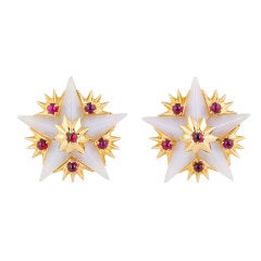 TIFFANY & CO. SCHLUMBERGER Gold Ruby White Agate Star Earrin