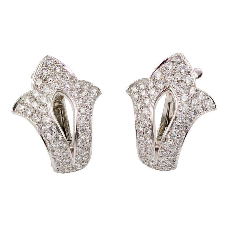 CARTIER Valentine White Gold Diamond Huggies Earrings at 1stdibs