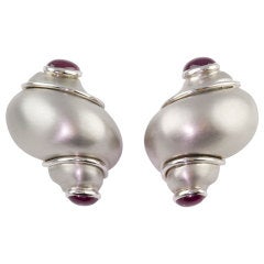 SEAMAN SCHEPPS Ruby and Gold Turbo Shell Earrings