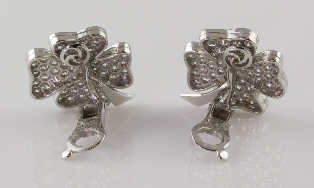 FRED PARIS Diamond White Gold Four Leaf Clover Earrings In Excellent Condition In New York, NY