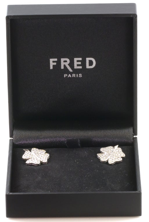 FRED PARIS Diamond White Gold Four Leaf Clover Earrings 1