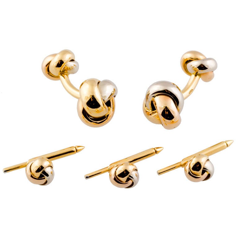 Cartier Trinity Three Color Gold Knot Cufflink Stud Set