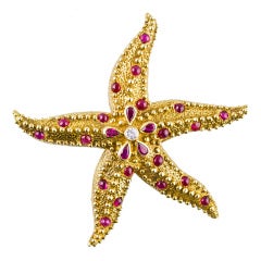 Vintage TIFFANY & CO. SCHLUMBERGER Diamond Ruby Gold Starfish Brooch