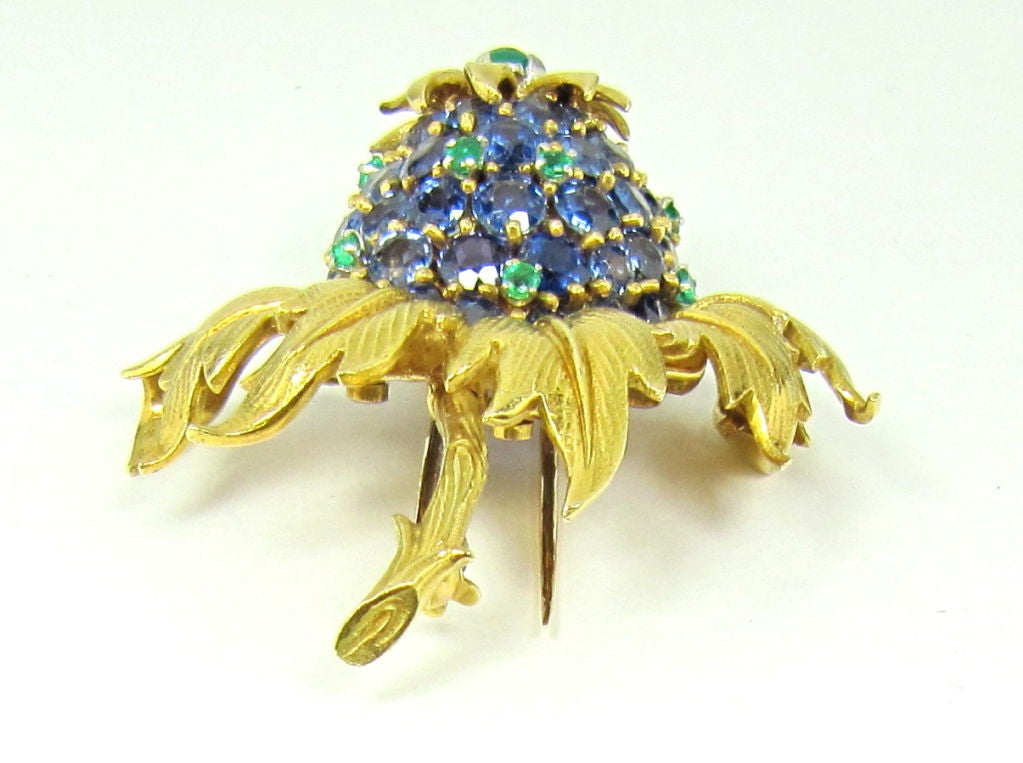 TIFFANY SCHLUMBERGER Vintage 18K Sapphire Emerald Brooch Pin