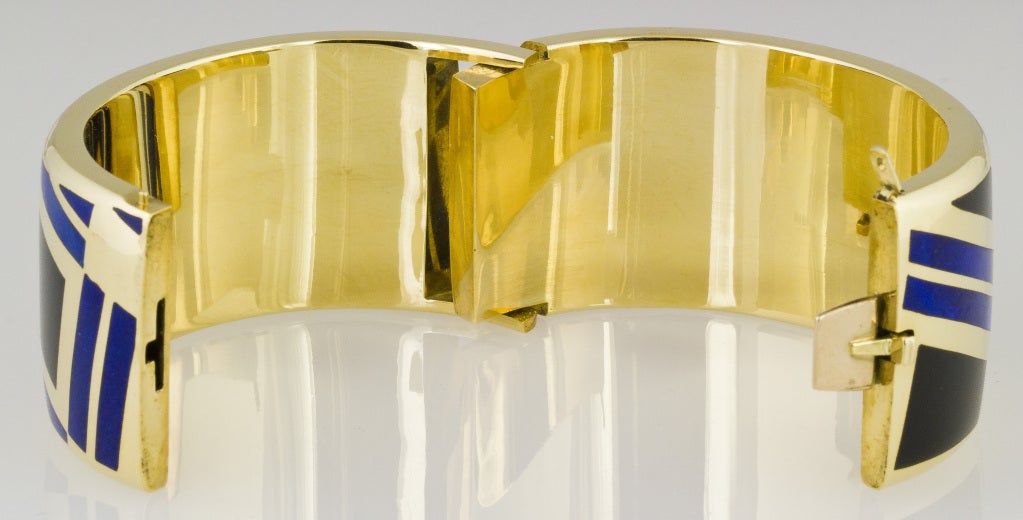 Women's TIFFANY & CO. Gold Inlaid Black Jade Lapis Bangle Bracelet
