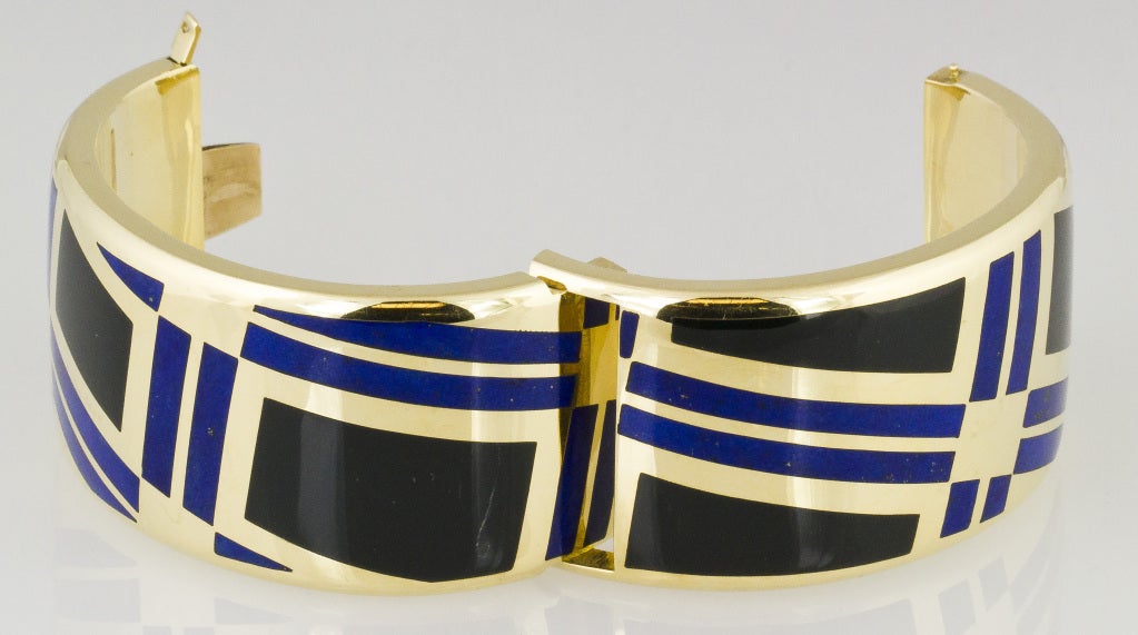 TIFFANY & CO. Gold Inlaid Black Jade Lapis Bangle Bracelet 1