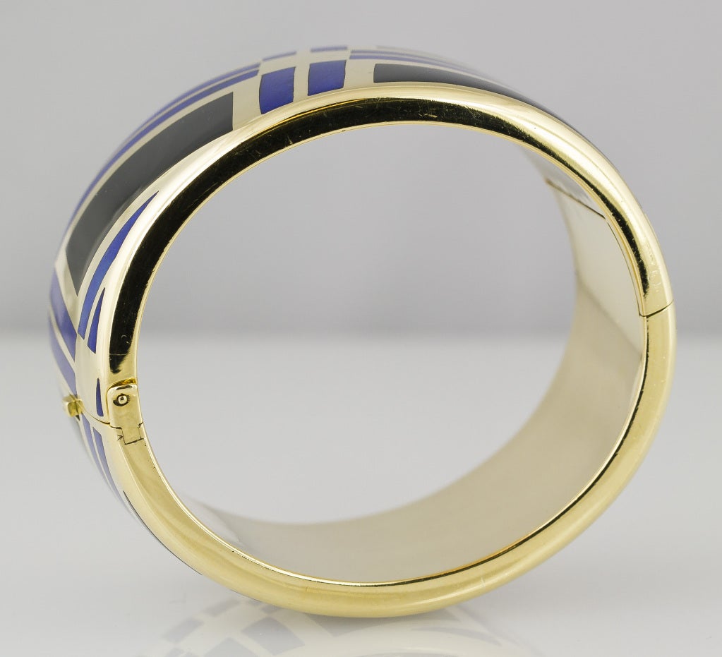 TIFFANY & CO. Gold Inlaid Black Jade Lapis Bangle Bracelet 2