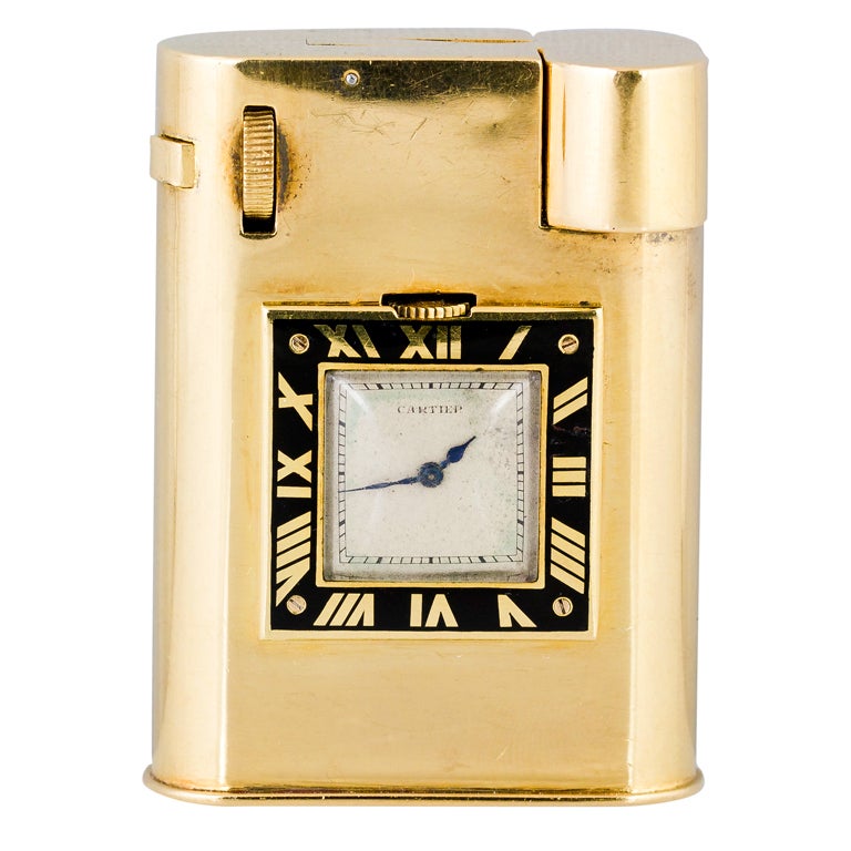 RARE CARTIER Art Deco Gold Watch Lighter