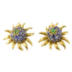 TIFFANY SCHLUMBERGER Vintage 18K Gold Sapphire Emerald Earrings