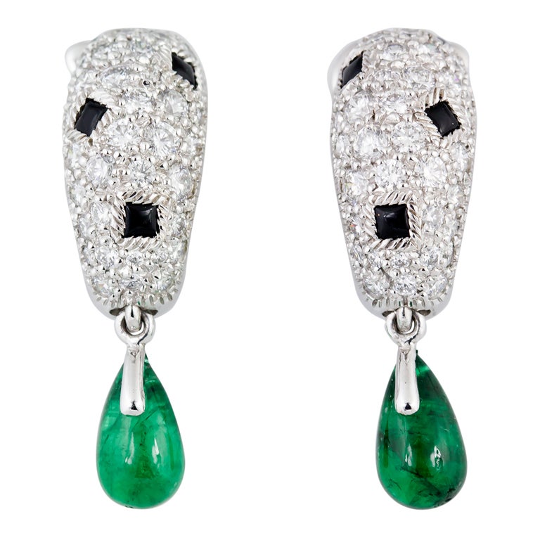 CARTIER PANTHERE Diamond Onyx Emerald Earrings