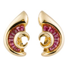 VERDURA  Pink Tourmaline Gold Earrings