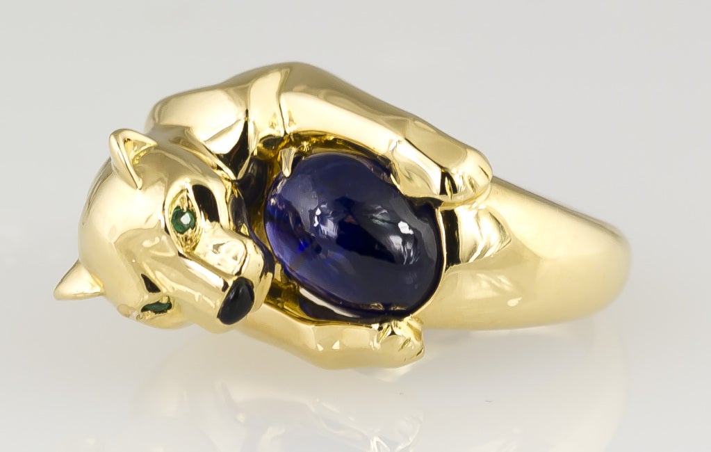 Women's CARTIER Panthere Sapphire Emerald Onyx and Gold Ring