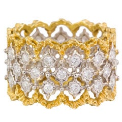 Buccellati Three-Row Diamond and Two-Tone Gold Band