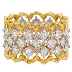 Buccellati Three-Row Diamond and Two-Tone Gold Band