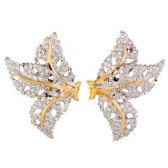 MARIO BUCCELLATI Diamond and Two-Tone Gold Leaf Earrings at 1stDibs