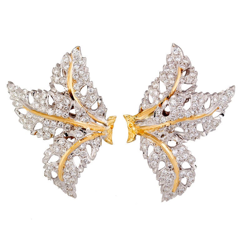MARIO BUCCELLATI  Diamond and Two-Tone Gold Leaf Earrings