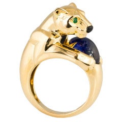 CARTIER Panthere Sapphire Emerald Onyx and Gold Ring