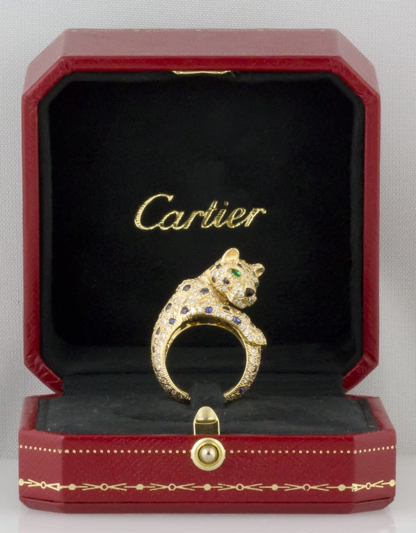CARTIER PANTHERE Rare Diamond Sapphire and Gold Ring 7