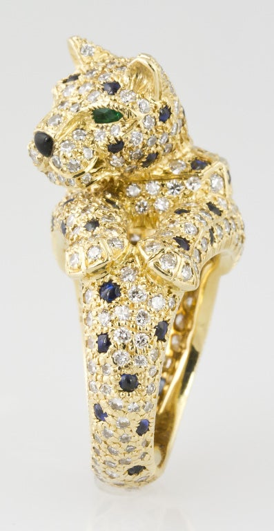 Women's CARTIER PANTHERE Rare Diamond Sapphire and Gold Ring