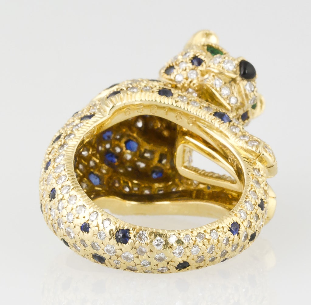 CARTIER PANTHERE Rare Diamond Sapphire and Gold Ring 3