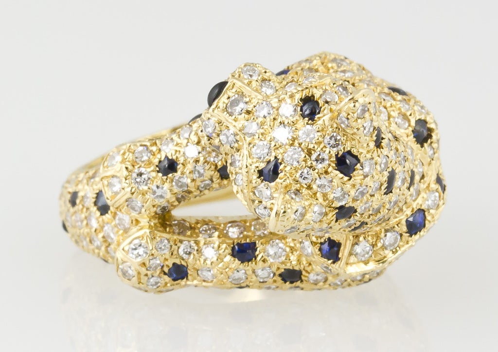 CARTIER PANTHERE Rare Diamond Sapphire and Gold Ring 4