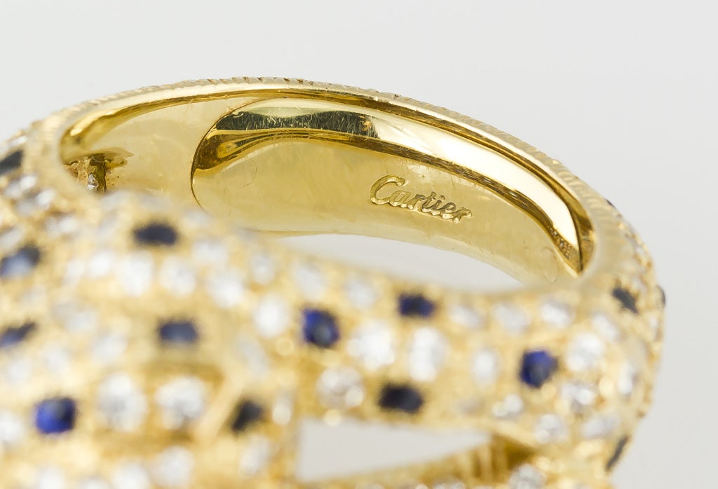 CARTIER PANTHERE Rare Diamond Sapphire and Gold Ring 5