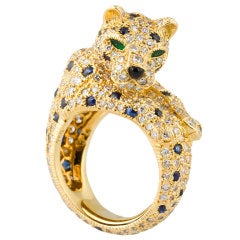 CARTIER PANTHERE Rare Diamond Sapphire and Gold Ring