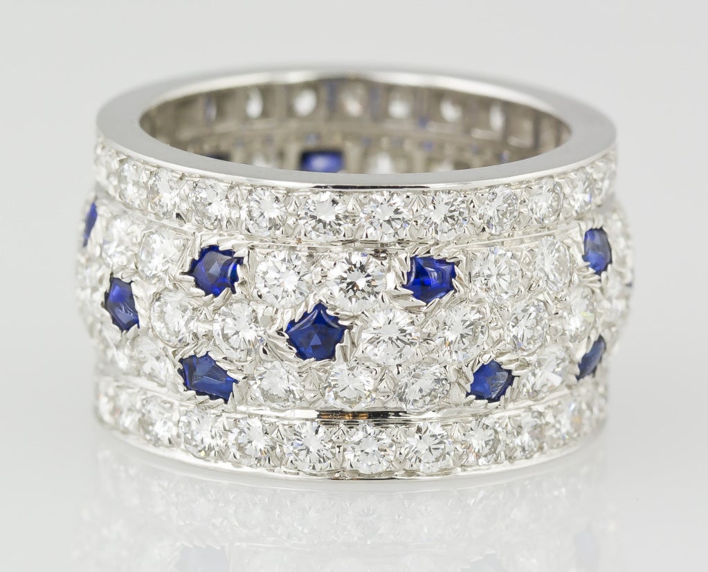 Cartier Panthere Sapphire Diamond Gold Band Ring 1