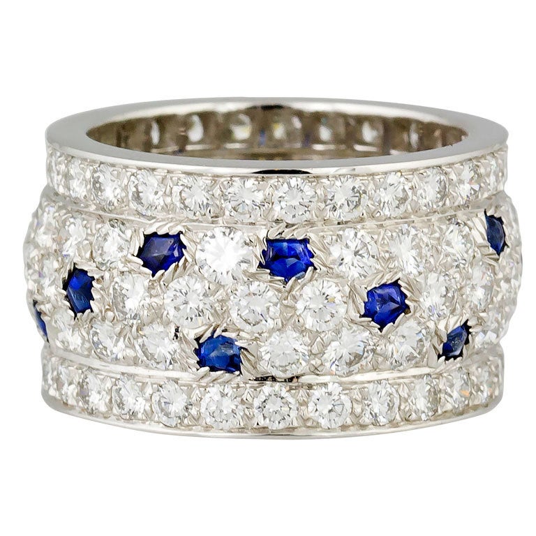 Cartier Panthere Sapphire Diamond Gold Band Ring