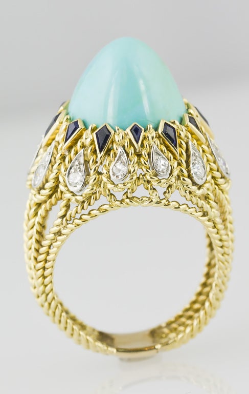 Women's STERLE Paris Turquoise Diamond Sapphire  Gold Ring