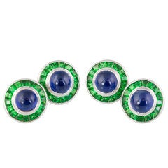 SEAMAN SCHEPPS  Emerald Sapphire White Gold Cufflinks