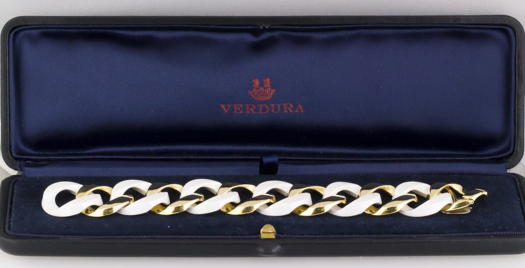 Women's Verdura White Ceramic Gold Curb-Link Bracelet