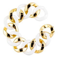 Verdura White Ceramic Gold Curb-Link Bracelet