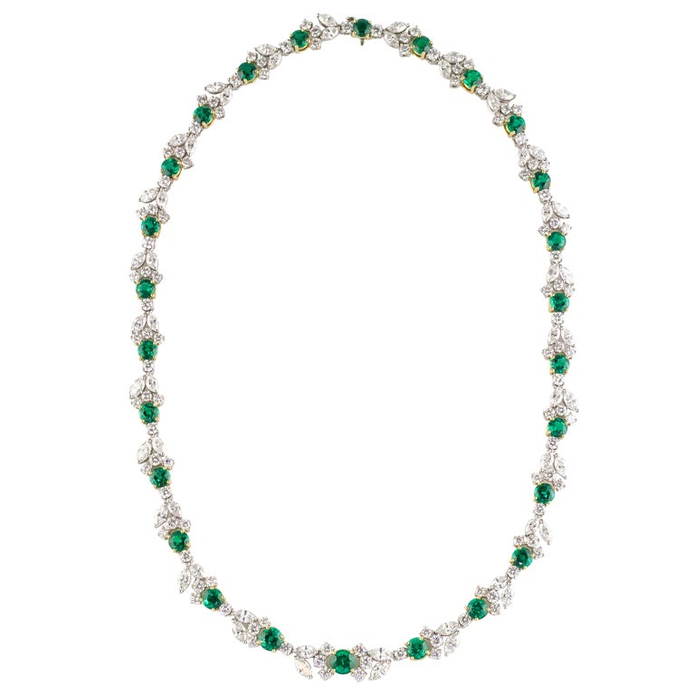 TIFFANY and CO. Emerald Diamond Platinum and Gold Necklace at 1stDibs