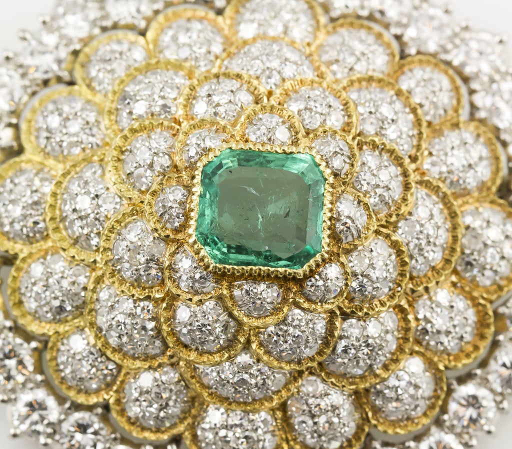 BUCCELLATI Diamond Emerald Platinum Gold Brooch/Pendant Necklace 1