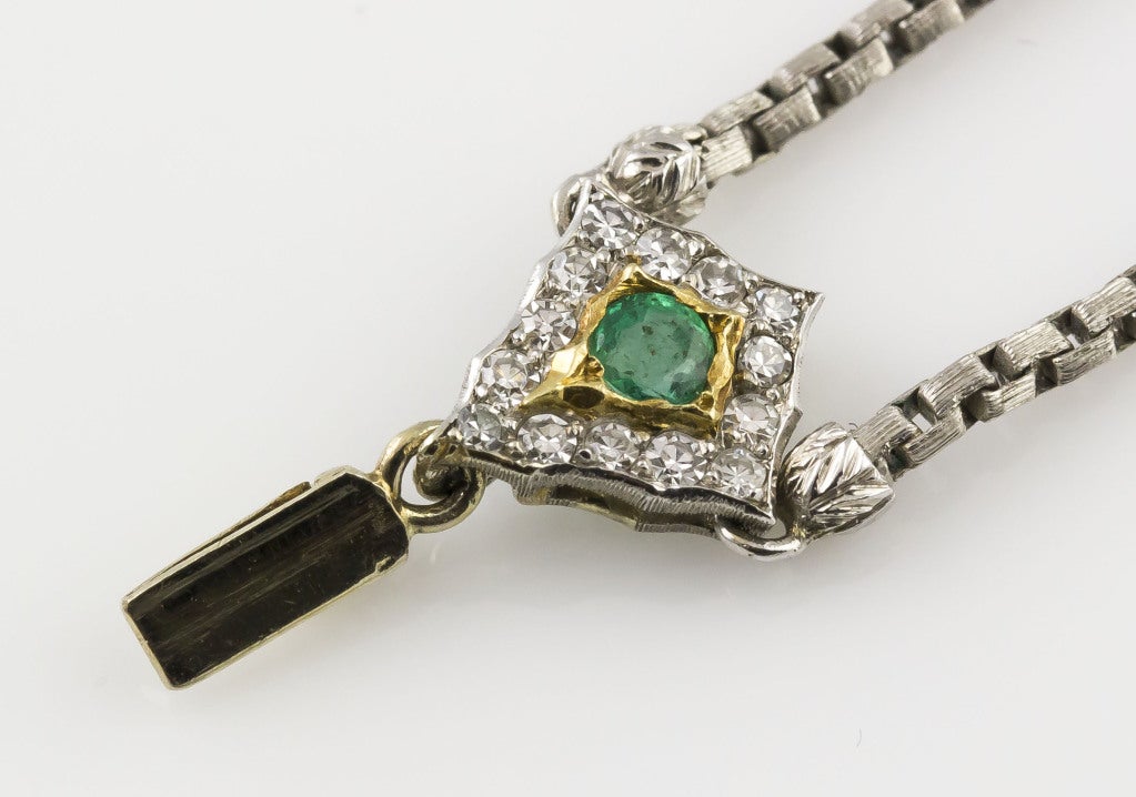 BUCCELLATI Diamond Emerald Platinum Gold Brooch/Pendant Necklace 2