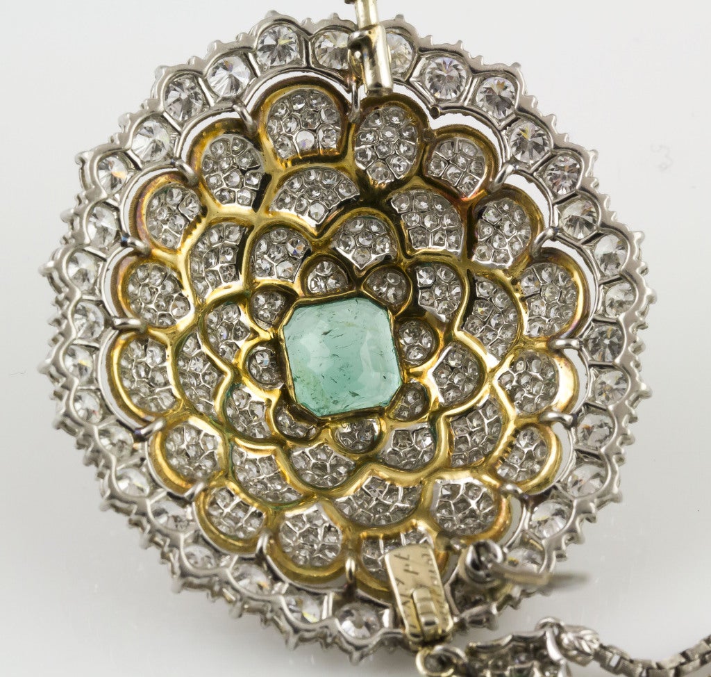 BUCCELLATI Diamond Emerald Platinum Gold Brooch/Pendant Necklace 4