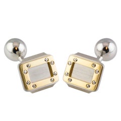 Cartier Santos Stainless Steel Gold Cufflinks